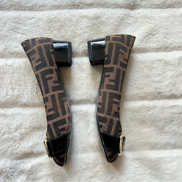 Fendi Zucca Print Buckle Heeled Ballet Flats Size 36 - Picture 6 of 12
